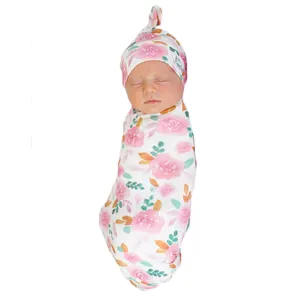 Infantile Floreale Swaddle Coperta Set Cappello Del Bambino Appena Nato Swaddle Avvolgere Con Corrispondenza Annodato Cappelli