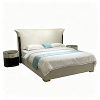 Lit double moderne de luxe en cuir véritable avec cadre en bois massif, meubles de chambre personnalisables pour la maison