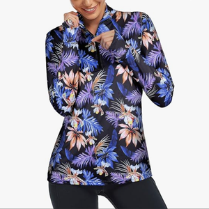 Womens Golf Áo Sơ Mi Dài Tay Áo Tennis Polo Tee Áo Sơ Mi Upf50 + Nửa Zip Tập Thể Dục Tops Trọng Lượng Nhẹ Chèo Chạy Thể Thao Áo Sơ Mi - Product Image 1