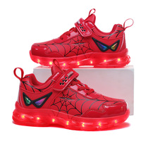 Baskets d'hiver imperméables pour enfants, best-seller, avec lumières LED phosphorescentes rechargeables par USB, motif toile d'araignée, pour la course et le sport