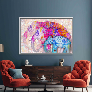 Impression sur toile personnalisée avec éléphant floral : élégante décoration murale pour la famille, toile encadrée blanche - Product Image 3