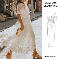 Robe courte trapèze blanche en coton et lin, sur mesure, pour femme, à manches courtes, col en V, en dentelle, mi-mollet, décontractée, d'été, avec motif patchwork, pour le printemps