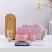 Ensemble complet de cérémonie du thé japonais portable pour les voyages, avec bol en céramique imprimé en soie, fouet en bambou, tamis, coffret cadeau