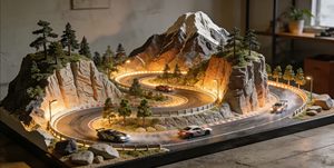 Diorama de Pista de Carreras de Montaña a Escala 1/64 con Luz LED - Escena de Carretera sinuosa Hecha a Mano para Exhibición de Autos a Escala - Product Image 5