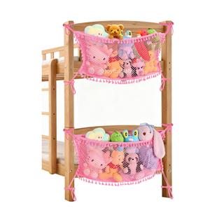 Nouveau style : <span class=keywords><strong>Hamac</strong></span> de rangement en filet de coton recyclé rose pour peluches, avec attache pour organisateur - Product Image 1