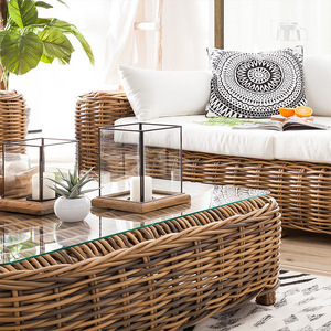 Set Divano da Esterno in Stile Nordico, per Patio, Cortile, Terrazza, Impermeabile e Resistente al Sole, Tre Posti, in <span class=keywords><strong>Rattan</strong></span> Sintetico per Villa - Product Image 2