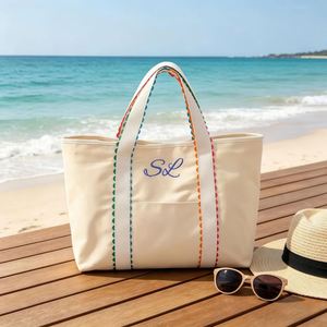 Sac fourre-tout en toile personnalisé avec nom, initiales brodées, forme carrée décontractée, couleur unie, cadeau pour demoiselle d'honneur, idéal pour l'été - Product Image 5