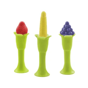 促销食品级绿色毛绒玩具出牙健康出牙水果硅胶婴儿出牙