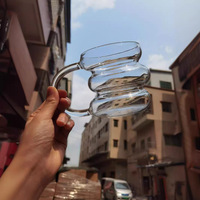 Venta al por mayor de fábrica: Taza de vidrio de borosilicato de 430 ml con asa, logotipo personalizado, apilable, transparente, para café y zumo, apta para microondas.