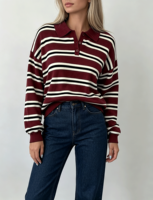 Pull en tricot rayé décontracté pour femmes, style preppy, manches longues, tricot doux