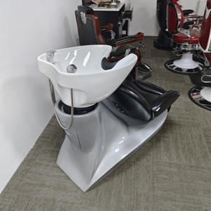 Fauteuil de lavage de luxe moderne pour salon, unité de lavage de cheveux en cuir synthétique, couleur personnalisable, station de lavage capillaire avec structure métallique pour barbier - Product Image 3