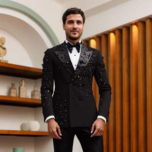 Traje <span class=keywords><strong>de</strong></span> esmoquin <span class=keywords><strong>de</strong></span> lujo ligero <span class=keywords><strong>de</strong></span> doble botonadura para <span class=keywords><strong>hombre</strong></span>, ideal para actuaciones en escenario, bodas y conciertos, corte ajustado. - Product Image 2