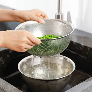 SHIMOYAMA 304 Stainless Steel Water Wash Fruit Vegetable Wash Basket Drain Rice Mesh Sifter Colander Sink Strainer Drainer Set