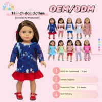 Gaun Musim Dingin Boneka 18 Inci Desain Khusus Lengan Panjang Motif Bintang Biru dan Kepingan Salju dengan Ruffle di Bagian Bawah Grosir OEM Pakaian Boneka