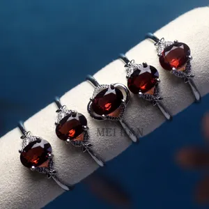 Meihan Wholesale Natural Gem Cutting Garnet Adjustable Ring Women For Jewelry Making Gift