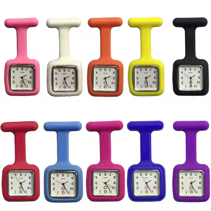 Factory Direct Sell 40MM Square Shape Changeable Clock Head SR626SW Battery Brooch Medical Silicone Nurses Fob Watch OEM