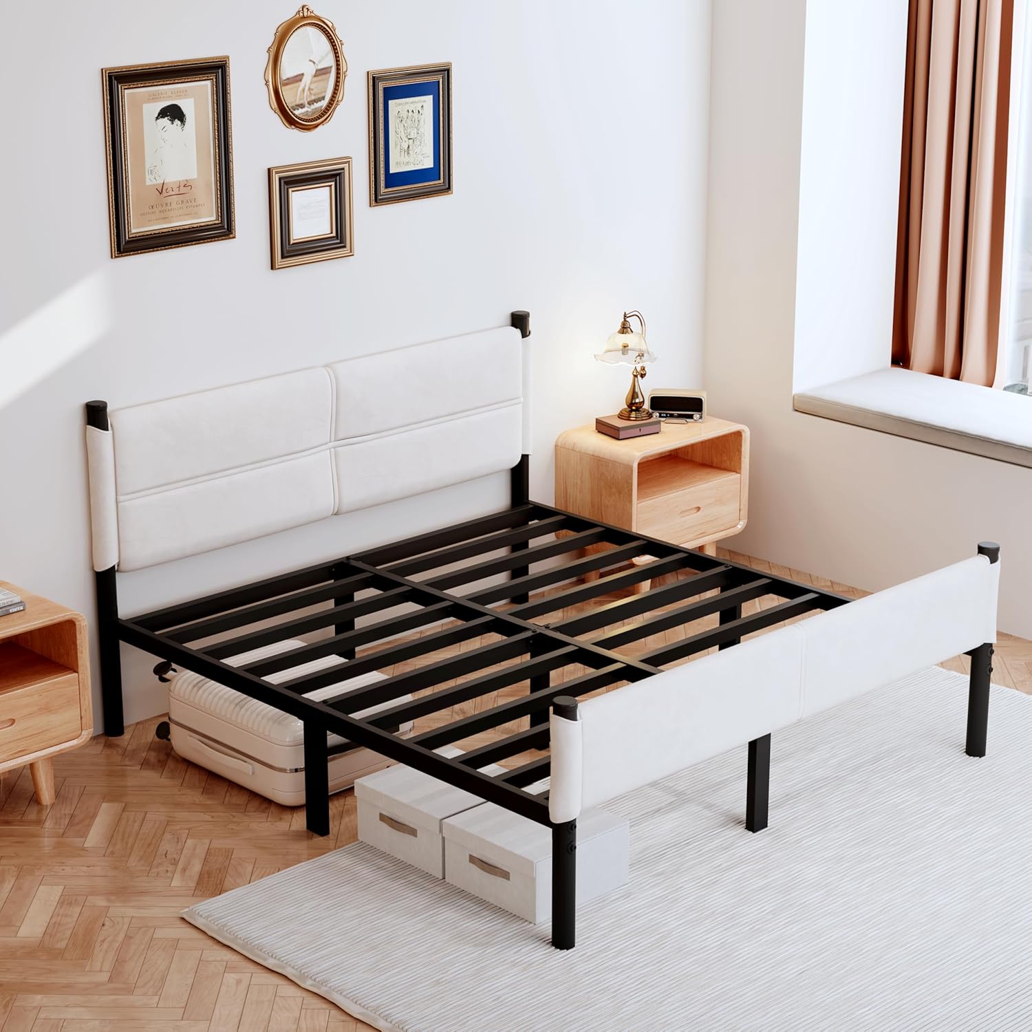 boucle bed frame with storage