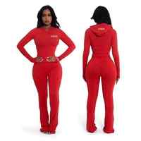 Ensemble de survêtement sportif pour femme avec logo personnalisé, veste unie à fermeture éclair en dentelle, pantalon évasé ajusté, pantalon évasé long et sweat à capuche basique