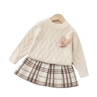 Ensemble pull et jupe en tricot pour petites filles, décor lapin 3D, tenue deux pièces pour petites filles