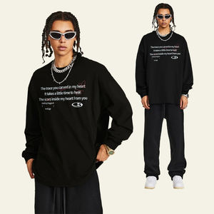 T-shirt da Uomo Oversize con Stampa Grafica Gotica, Manica Lunga, Cotone Pesante 300g, Effetto Invecchiato, Nero e Bianco, Stile Streetwear - Product Image 4