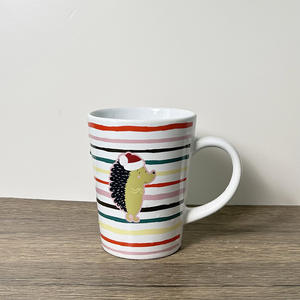 Creative Little Hedgehog Ceramic <b>Mug</b> White Porcelain Cartoon Pattern <b>Rainbow</b> Stripes Christmas Design General Use - Product Image 1