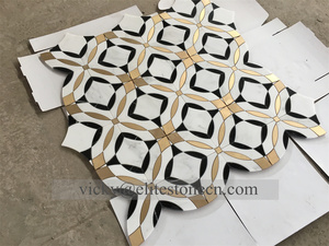 Mosaico de Mármol Blanco y Latón Hexagonal Triangular Estilo Americano para Pisos y Paredes - Product Image 6