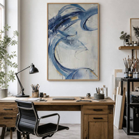 Décoration Esthétique de Chambre : Peinture à l'Huile Abstraite Bleue Peinte à la Main, Œuvre d'Art Décorative pour Porche, Tableau Mural sur Toile Purment Fait Main