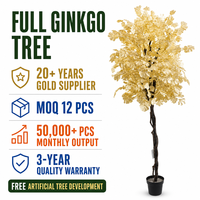 Arbre artificiel à feuilles jaunes Ginkgo, fausse végétation d'automne, verdure pour affichage commercial, hauteur personnalisable, fabricant