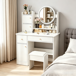 Table de toilette blanche brillante à 3 tiroirs avec éclairage – Achetez à prix réduit - Product Image 6