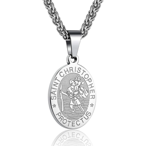 Saint <span class=keywords><strong>St</strong></span> <span class=keywords><strong>Christopher</strong></span> Medal Portrait Edelstahl Pullover Kette Herren Silber Gold Schwarz Überzogene Halskette Befestigungs elemente Schmuck - Product Image 1