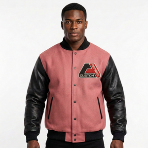 Chaqueta Varsity Roja Personalizada con Bordado para Hombre, Mangas de Cuero, Diseño con Parches Frontales, Ropa Casual de Invierno, Estilo Letterman - Product Image 5