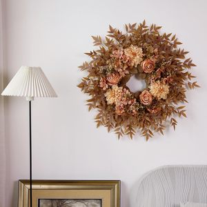 Easy To Obtain Maple Leaf <b>Wreath</b> With Peony And Rose Plastic Autumn Door Hanging Decoration For Harvest Festival Thanksgiving - Product Image 3