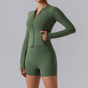 2025 da donna per allenamento con reggiseno sportivo da donna, pantaloncini da ginnastica a vita incrociata, Push Up, giacche con cerniera, Yoga, abbigliamento Fitness - Product Image 4