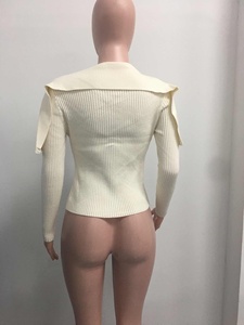 Suéter de punto de manga larga para mujer, de diseño avanzado, con solapa grande, de color liso, ajustado, de moda - Product Image 6