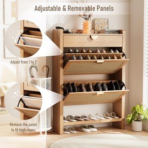 Shoe Storage <strong>Cabinet</strong> 3 Shelves Adjustable Shelves Narrow Free Standing Shoe Organizer Entryway/<strong>Hallway</strong>/Closet Natural Oak - Product Image 5