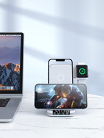 Nouveau chargeur sans fil multifonctionnel 3-en-1 pliable 15W avec port Type-C, support de réveil et support pour écouteurs, design portable