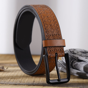 New Western Style Men's Vintage <strong>Pattern</strong> <strong>Belt</strong> Pu <strong>Belt</strong> Fashion Metal Rivet Bead <strong>Belt</strong> - Product Image 3