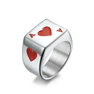 ODM Gioielli Di Acciaio Inossidabile Poker Jantung Biker Cincin Ace Of Spades Dalam Cincin Baja Tahan Karat untuk Pria