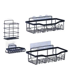 Étagère de douche d'angle moderne noire brossée, installation facile, auto-adhésive, murale, organisateur de salle de bain, support en métal, fabrication industrielle - Product Image 3