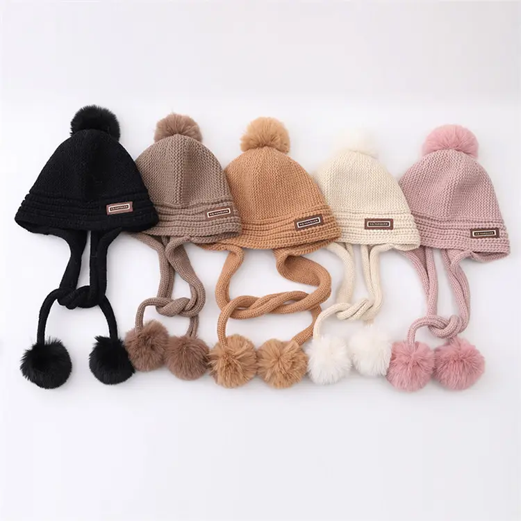Cappello caldo di lana di alta qualità alla moda autunno inverno lavorato a maglia per bambine