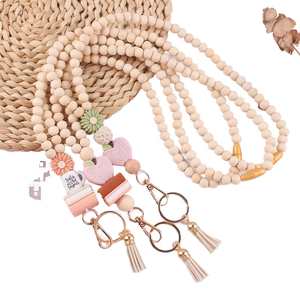 New Wooden Bead Necklace with Cartoon Silicone <b>Daisy</b>, <b>Book</b> Keychain Tassel - Ideal for ID Badge Work Permit Lanyards - Product Image 1