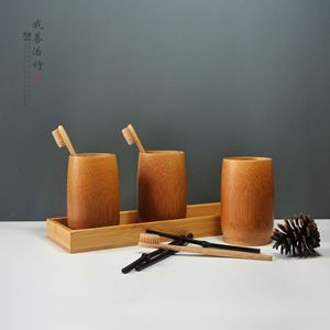 Bamboo Toothbrush Cup Set Three Piece Round Eco Friendly Bathroom Accessories - Product Image 2