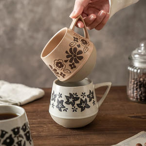 Mug à café créatif en céramique faite à la main, style japonais personnalisé, motif végétal américain, simple et tendance pour le petit-déjeuner - Product Image 3
