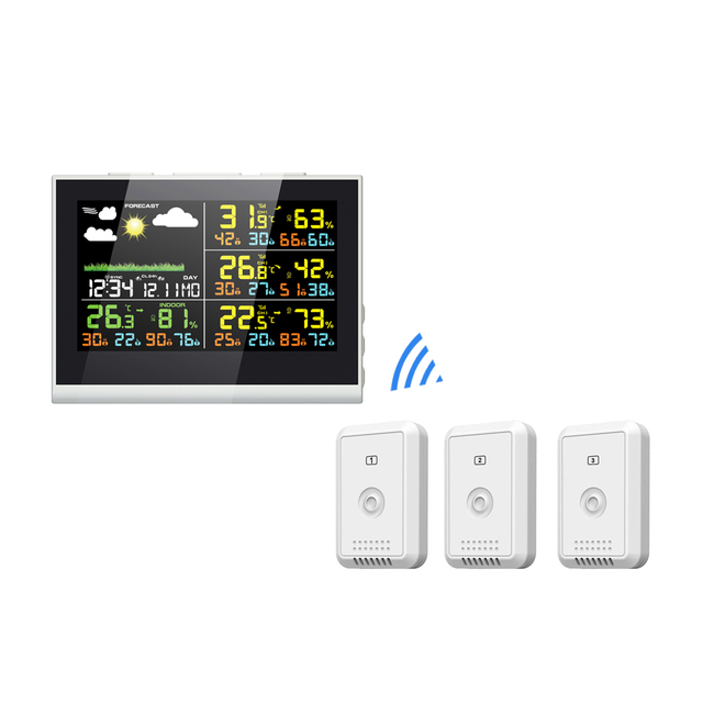 FT0850 Wireless Weather Station Wetterstationen With 3 Remote Temperature Humidity Sensors Daily High Low Home Garden Use