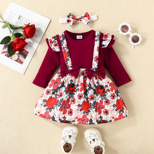 Vêtements pour enfants, petite/grande <span class=keywords><strong>sœur</strong></span>, barboteuse à manches courtes bouffantes, robe imprimée de fleurs, ensemble avec bandeau à nœud - Product Image 3