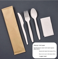 Fabrication OEM sur mesure de couverts jetables biodégradables en amidon de maïs, fourchette, couteau et cuillère modernes pour restaurants occidentaux de steaks