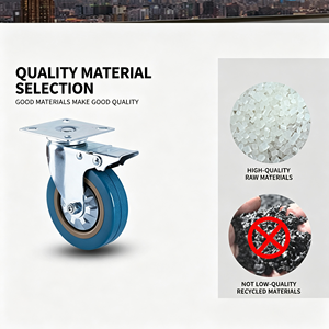 Blue Polyurethane Swivel Caster Wheel 9595mm Side Pedal Brake Galvanized Steel Base Industrial Use Silent Operation - Product Image 2