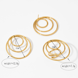 YS grande déclaration en acier inoxydable boucles d'oreilles anneau ensemble géométrique cercle boucles d'oreilles anneaux plaqué or ensembles à la mode pour les femmes - Product Image 5