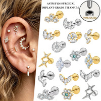 Bijoux de piercing Freya en titane ASTM F136 sans filetage, labret à poussoir, boucles d'oreilles tendance pour tragus, hélix, daith pour femmes