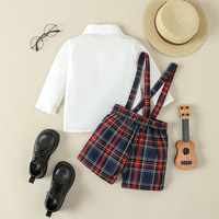 Vêtements d'été pour enfants-Ensemble formel avec nœud papillon-Chemise à carreaux-Ensemble short à bretelles-Vêtements pour bébés garçons-Tenues pour frères et soeurs